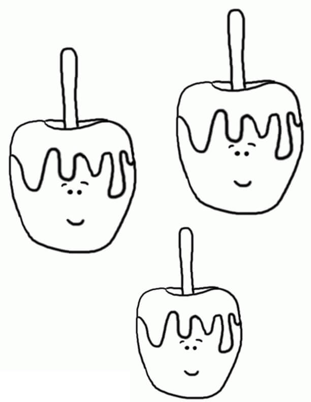 Dibujo de Tres Manzanas de Caramelo para Colorear