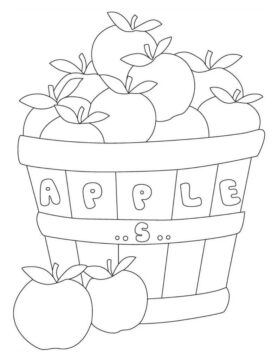 Dibujo de Una Caja de Manzanas y Dos Manzanas para Colorear