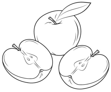 Dibujo de Una Manzana y Dos Rebanadas de Manzana para Colorear