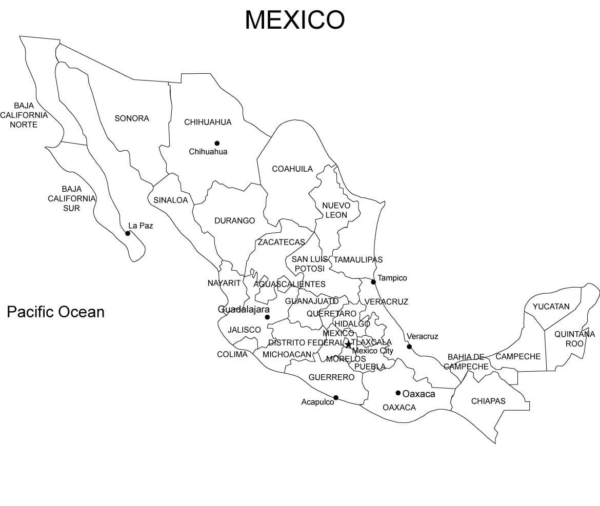 Dibujo de Mapa de México Gratis para Colorear 1 para Colorear