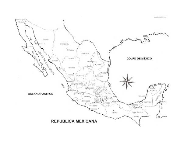 Dibujo de Mapa de México Gratis para Estudiantes para Colorear