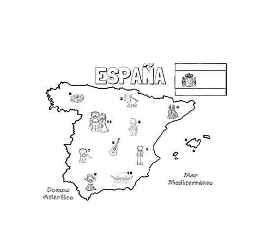 Dibujo de Mapa de España para Colorear Gratis para niños para Colorear
