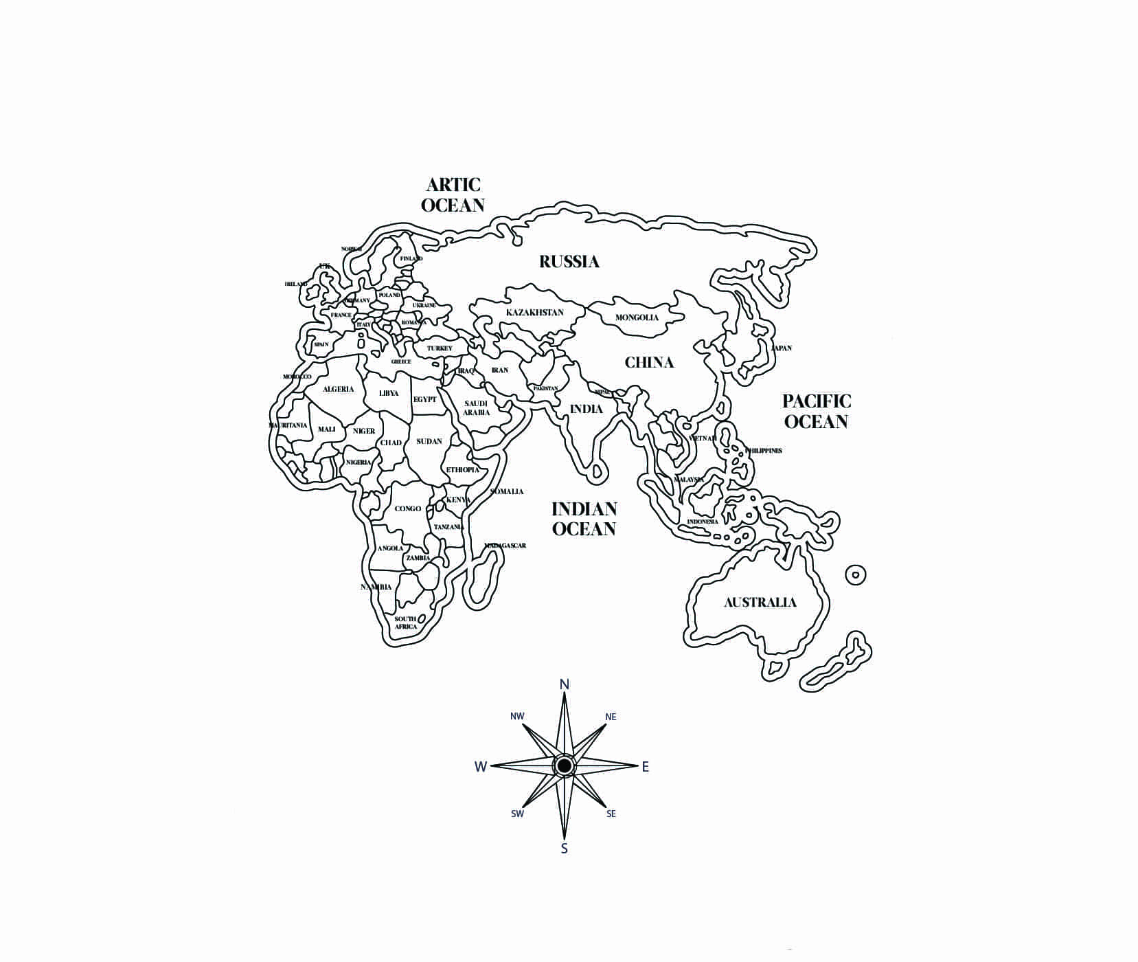 Dibujo de Imagen del Mapa del Mundo para Colorear