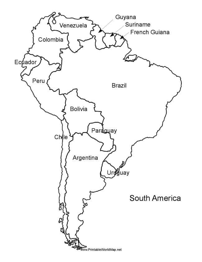 Dibujo de Mapa de América del Sur para Colorear