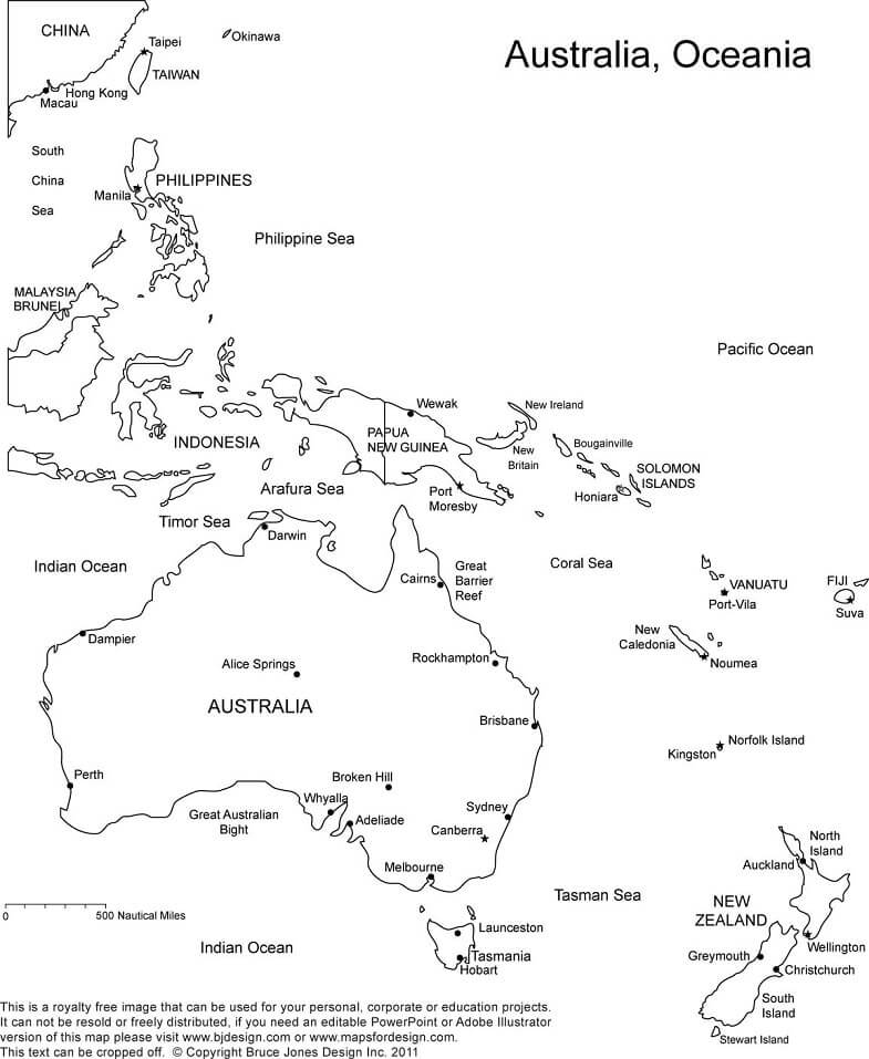 Dibujo de Mapa de Australia y Oceanía para Colorear