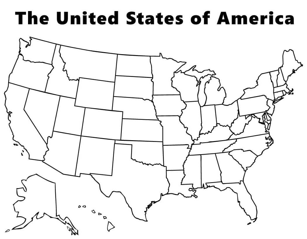 Dibujo de Mapa de los Estados Unidos de América para Colorear