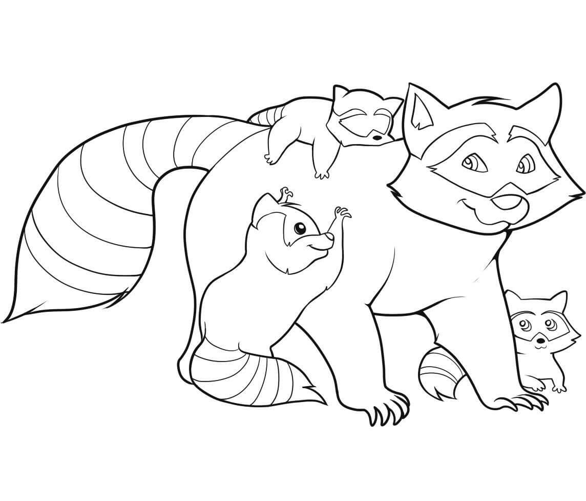 Dibujo de Mapache Familiar para Colorear