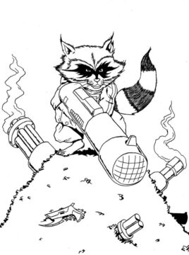 Dibujo de Mapache Sosteniendo Arma para Colorear