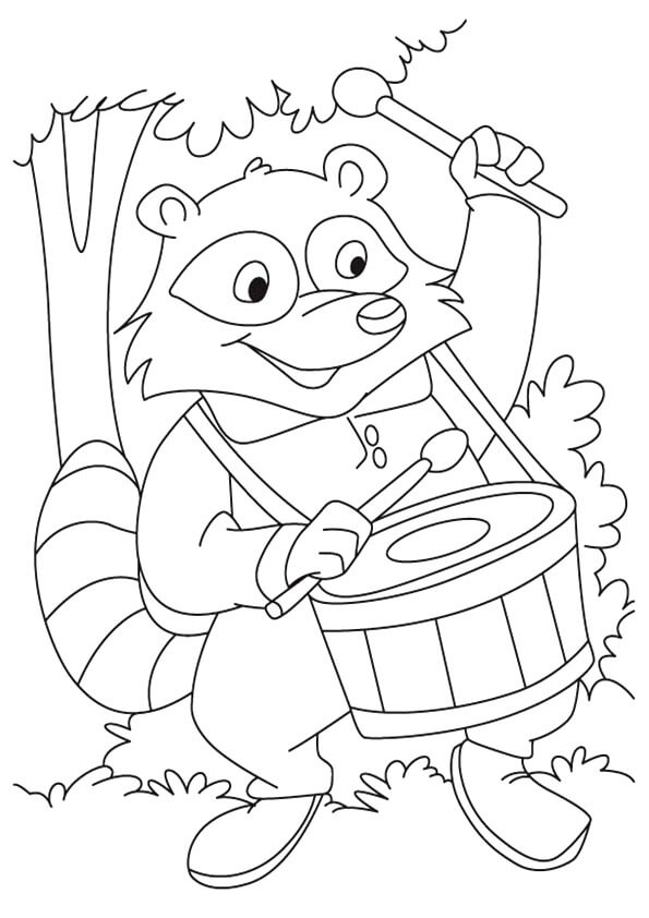 Dibujo de Mapache Toca los Tambores para Colorear