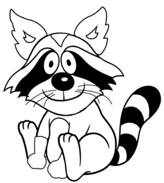 Dibujo de Sonriente Mapache Sentado para Colorear