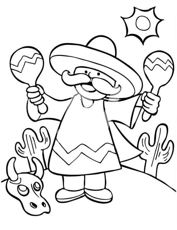 Dibujo de Hombre Mexicano Juego Maracas para Colorear