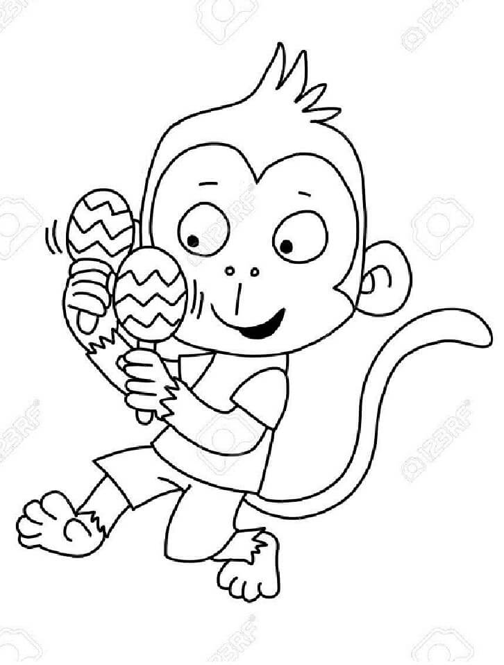 Dibujo de Mono Jugando Maracas para Colorear