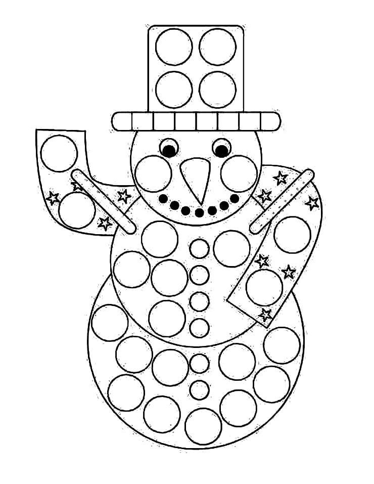Dibujo de Muñeco de Nieve Marcador de Puntos para Colorear