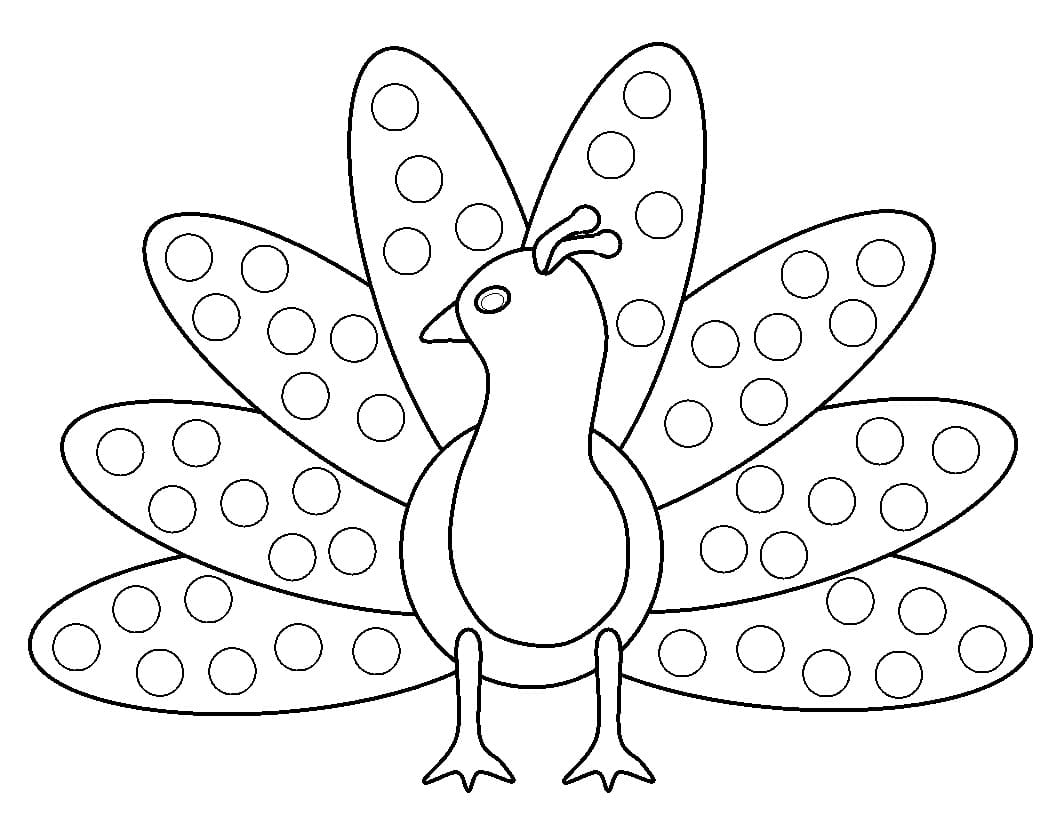 Dibujo de Pavo Marcador de Puntos para Colorear