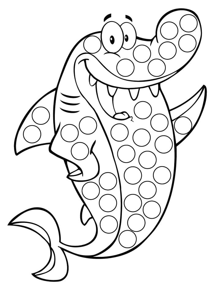 Dibujo de Tiburón Marcador de Puntos para Colorear