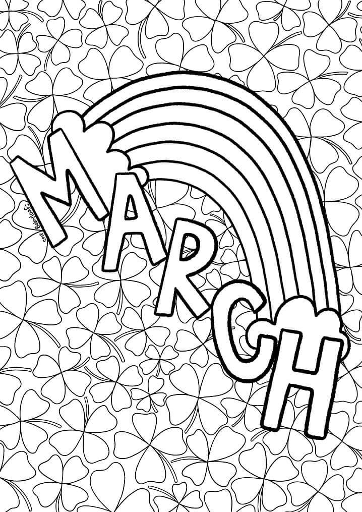 Dibujo de Arcoíris y Marzo para Colorear