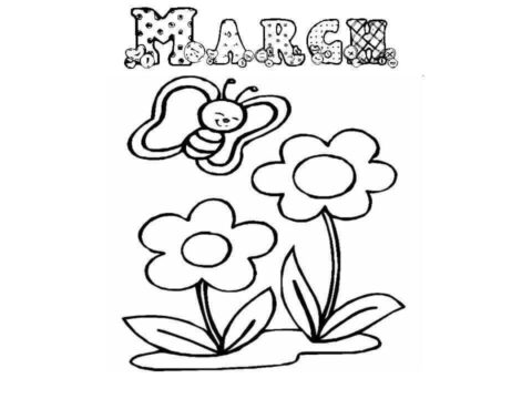 Dibujo de Feliz Marzo con Flor para Colorear