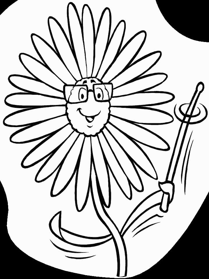 Dibujo de Margarita de Dibujos Animados con Gafas para Colorear