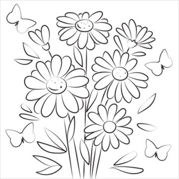 Dibujo de Margarita y Mariposas para Colorear
