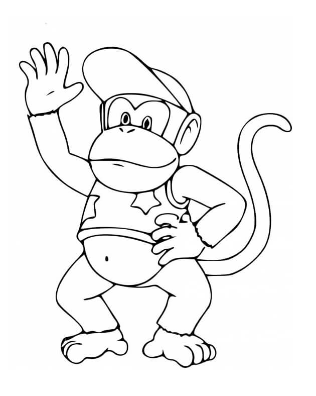 Dibujo de Diddy Kong Agitando Su Mano para Colorear