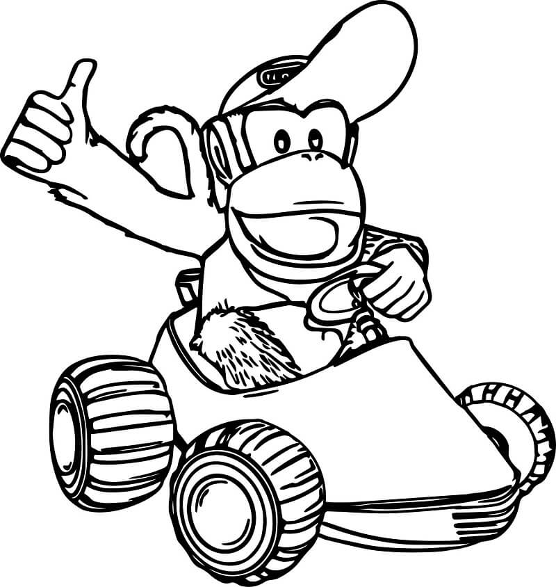 Dibujo de Diddy Kong Conduciendo para Colorear