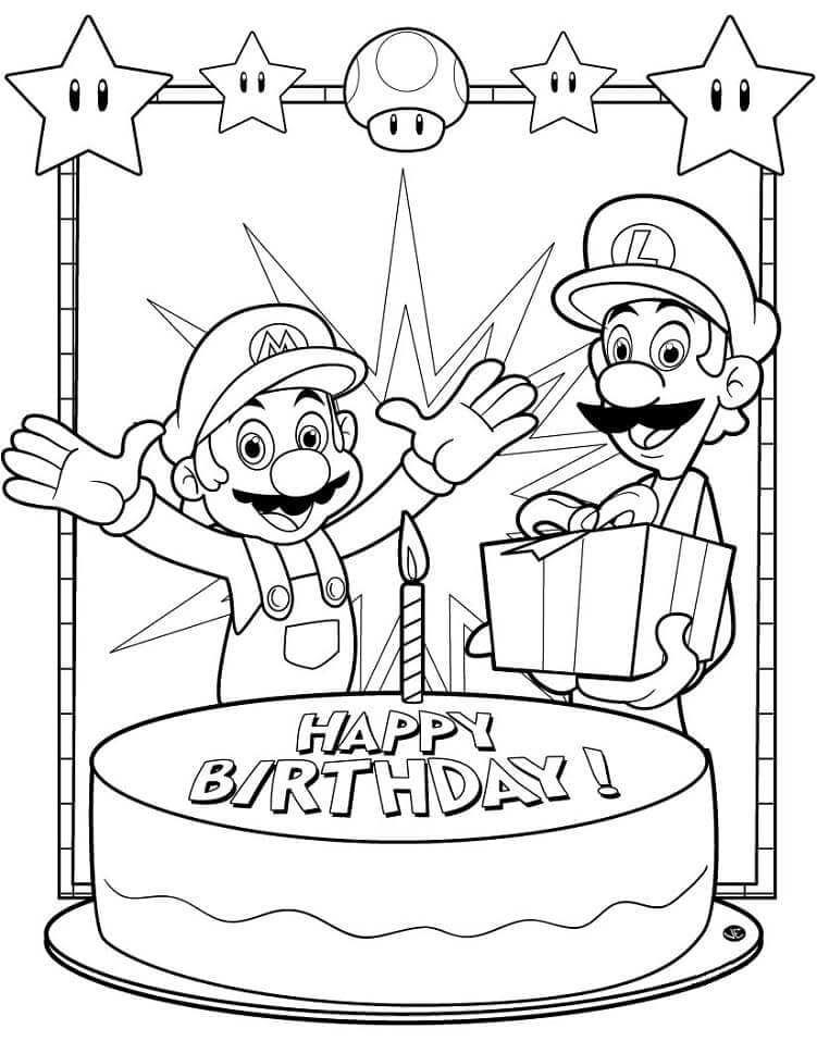 Dibujo de Feliz cumpleaños Mario para Colorear