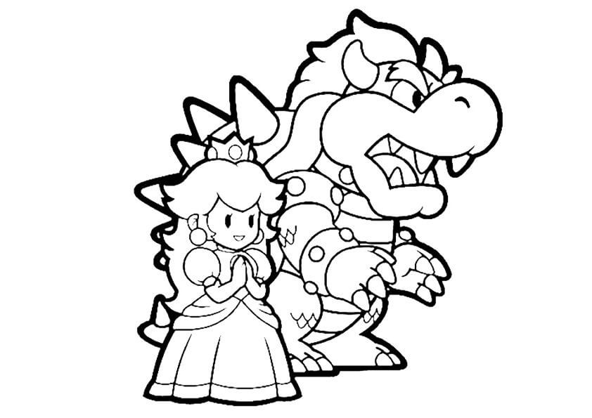 Dibujo de La Princesa Peach y el dragón para Colorear