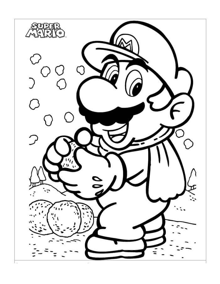 Dibujo de Mario con Bola de Nieve para Colorear