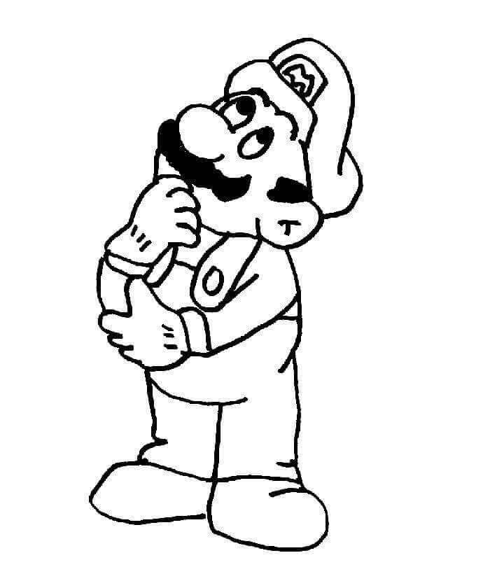 Dibujo de Mario Pensando para Colorear