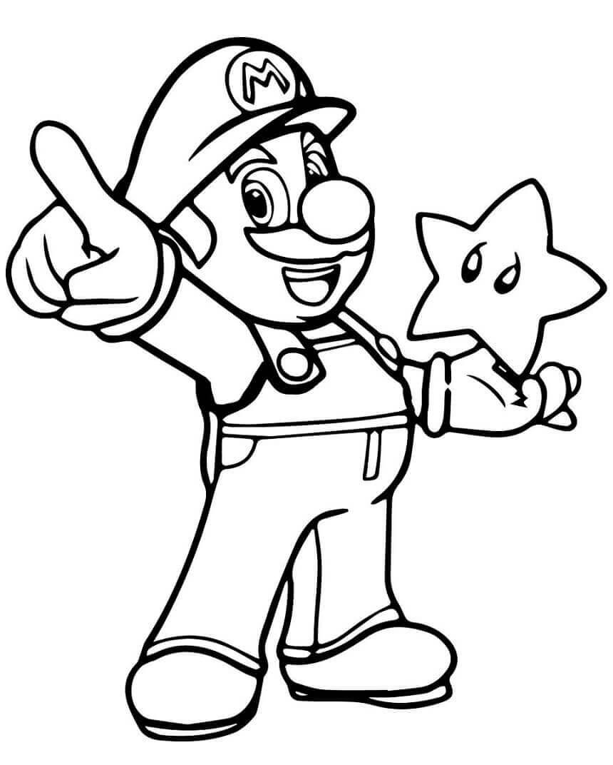 Dibujo de Mario y la Estrella para Colorear