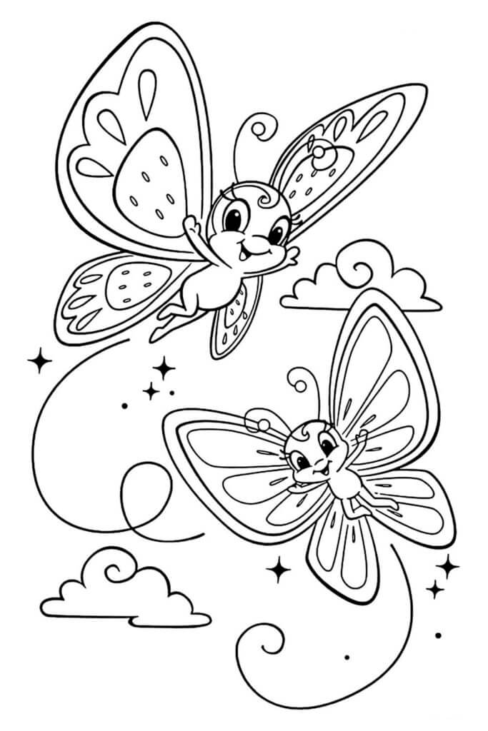 Dibujo de Dos Mariposas Volando para Colorear