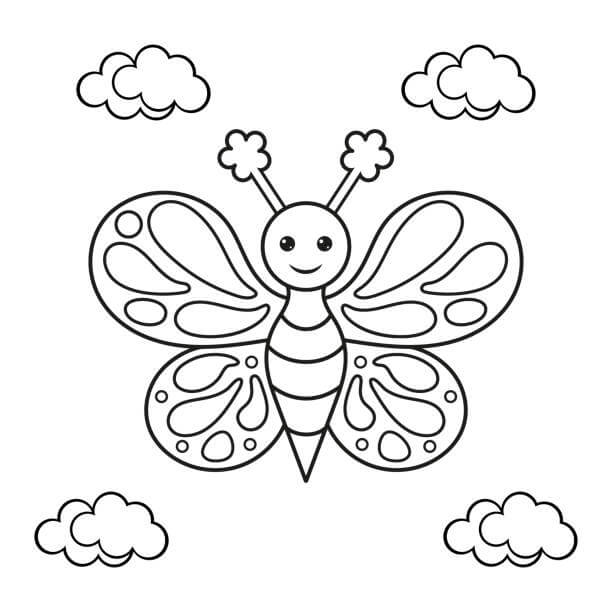 Dibujo de Mariposa de Dibujos Animados Volando para Colorear