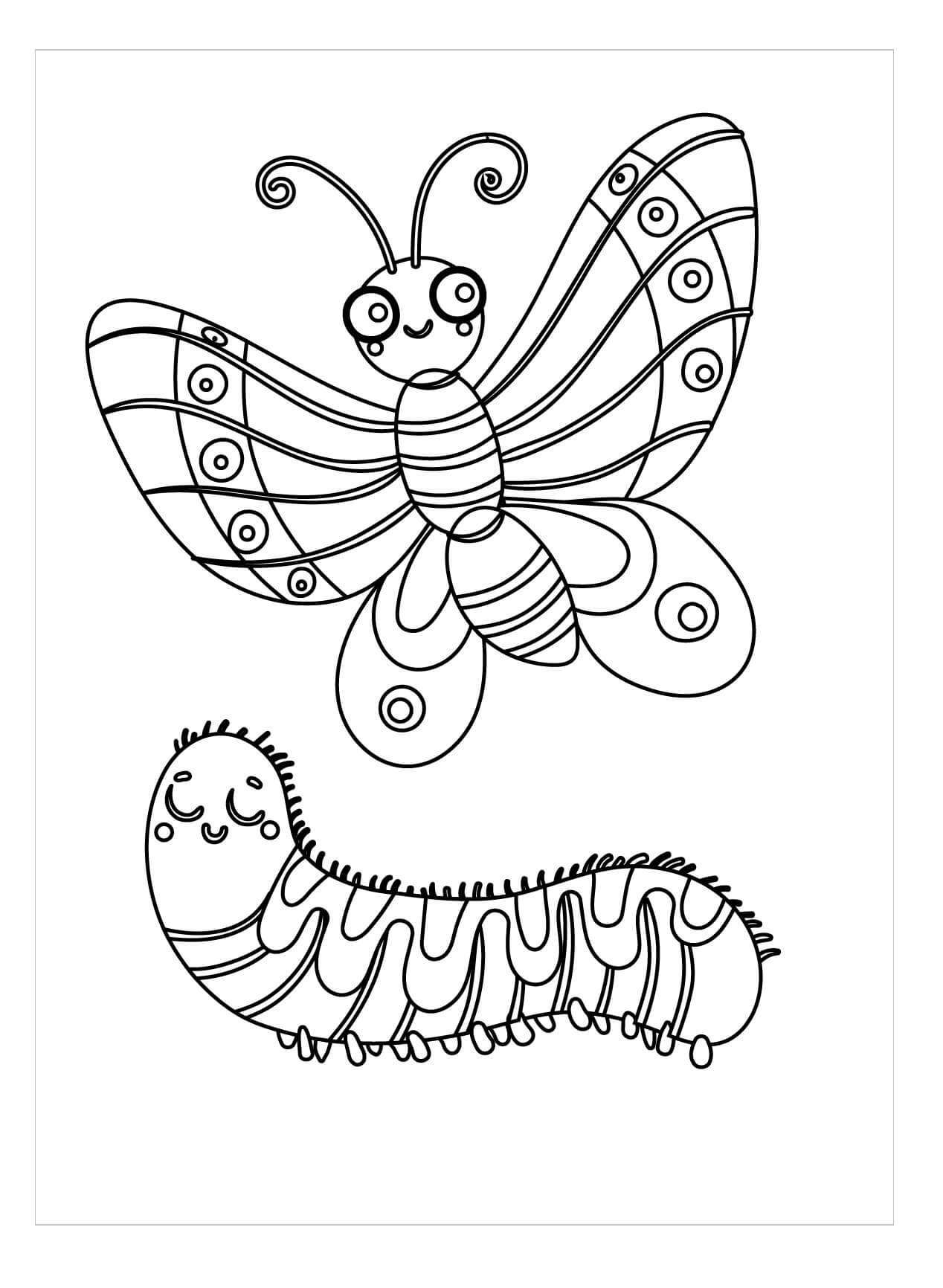 Dibujo de Oruga y Mariposa para Colorear