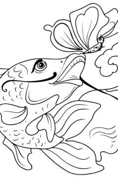 Dibujo de Pez y Mariposa para Colorear