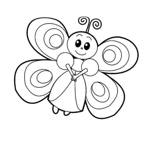 Dibujo de Princesa Mariposa Sonriendo para Colorear