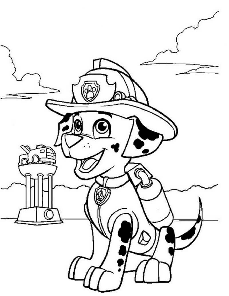 Dibujo de Marshall Patrulla Canina Feliz para Colorear