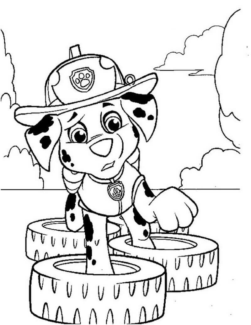 Dibujo de Marshall con Tire Obstacle Challenge para Colorear
