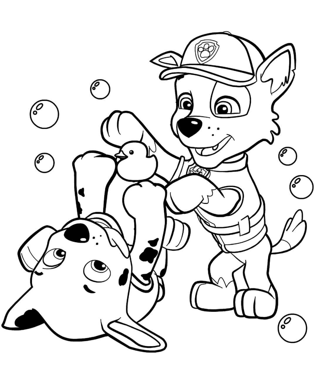Dibujo de Marshall y Rocky Jugando Juntos para Colorear