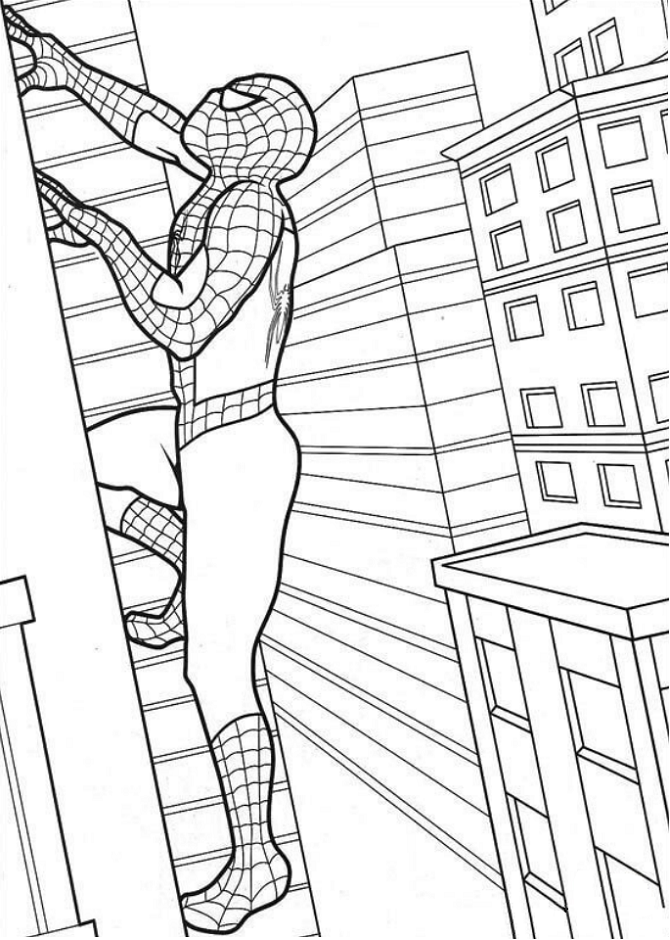 Dibujo de Edificio de Escalada del Hombre araña para Colorear