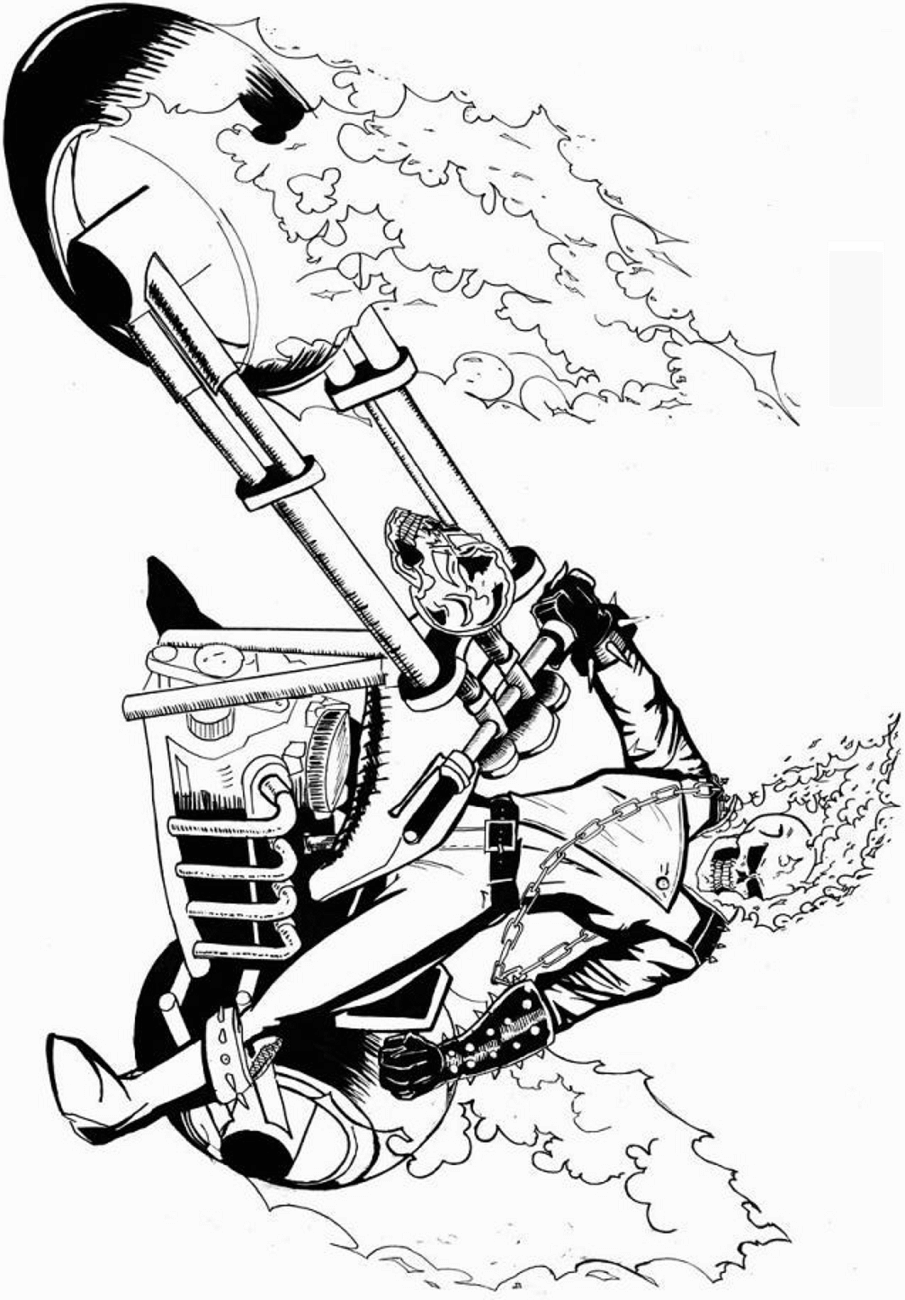 Dibujo de Ghost Rider y Su Motocicleta para Colorear