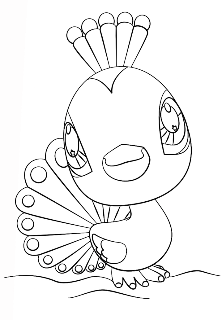 Dibujo de Mas pequeña Tienda de Mascotas Pavo Real para Colorear
