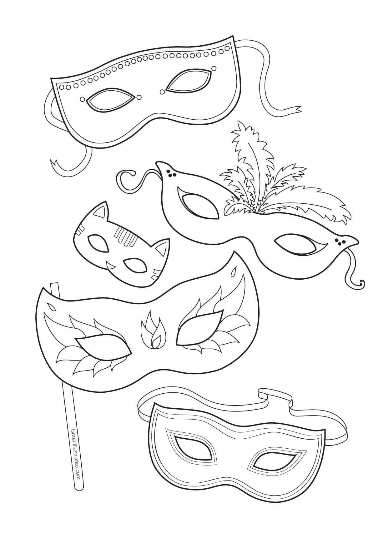 Dibujo de Cinco máscaras para Colorear