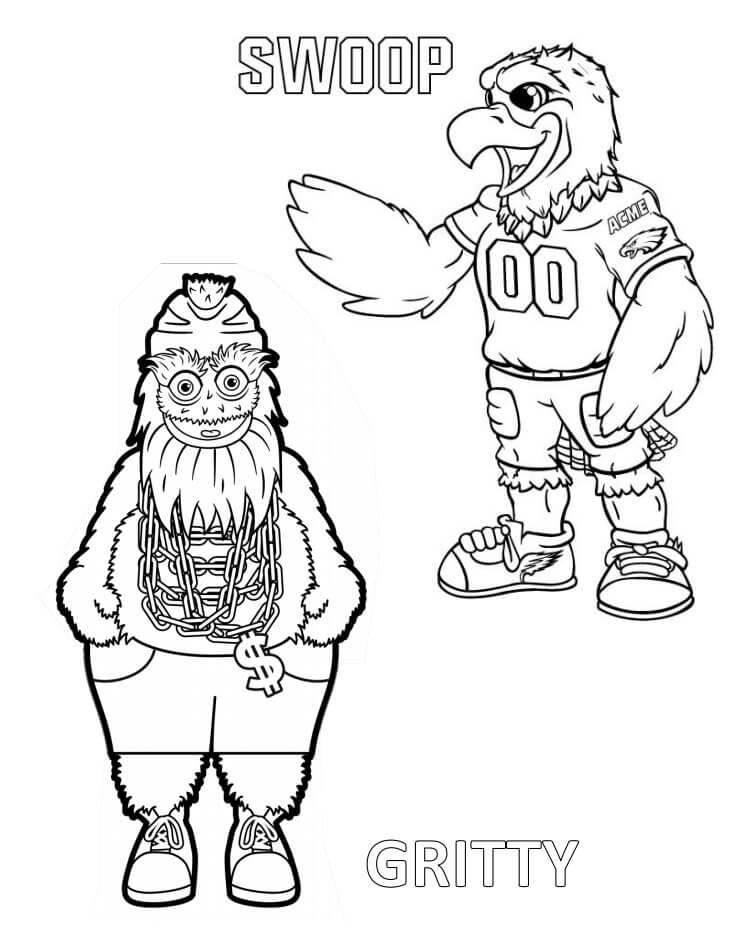 Dibujo de Mascota de Gritty y Swoop para Colorear