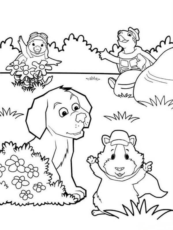 Dibujo de Mascotas Maravillosas y Perro Feliz para Colorear