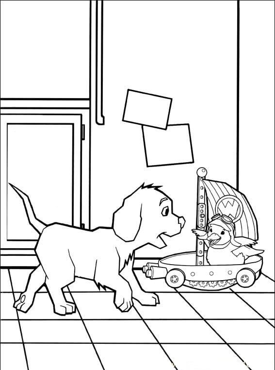 Dibujo de Patito Ming Ming en Flyboat y Perro para Colorear