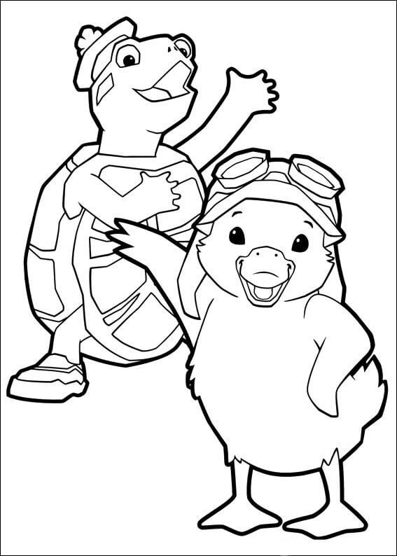 Dibujo de Patito Ming Ming y Turtle Tuck para Colorear