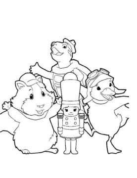 Dibujo de Tres Maravillosas Mascotas Felices para Colorear