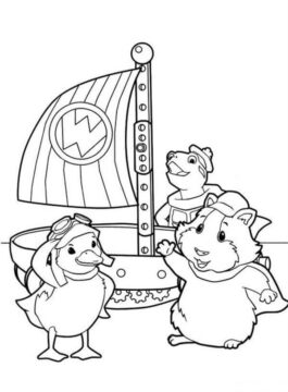 Dibujo de Tres Maravillosas Mascotas y Barcos para Colorear