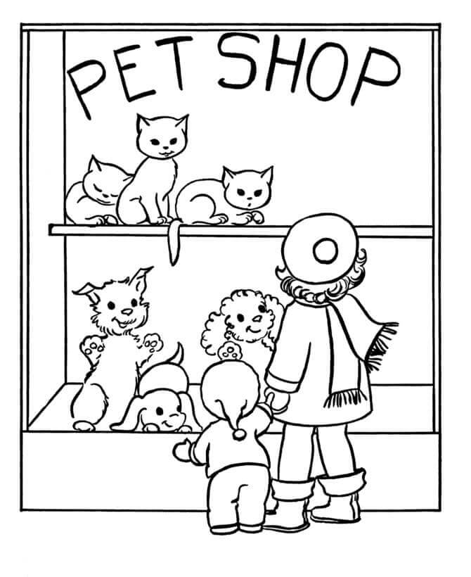 Dibujo de La Tienda de Animales para Colorear