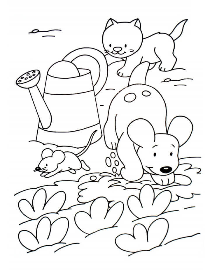 Dibujo de Mascotas en el Jard N para Colorear
